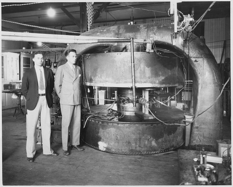 Ernest Lawrence and M. Stanley Livingston in front of the cyclotron at Berkeley